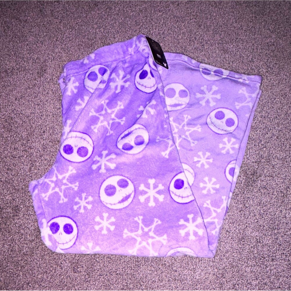 Women’s Jack Skellington Purple White Fleece Drawstring Pj Pants Size XXL NWT A2